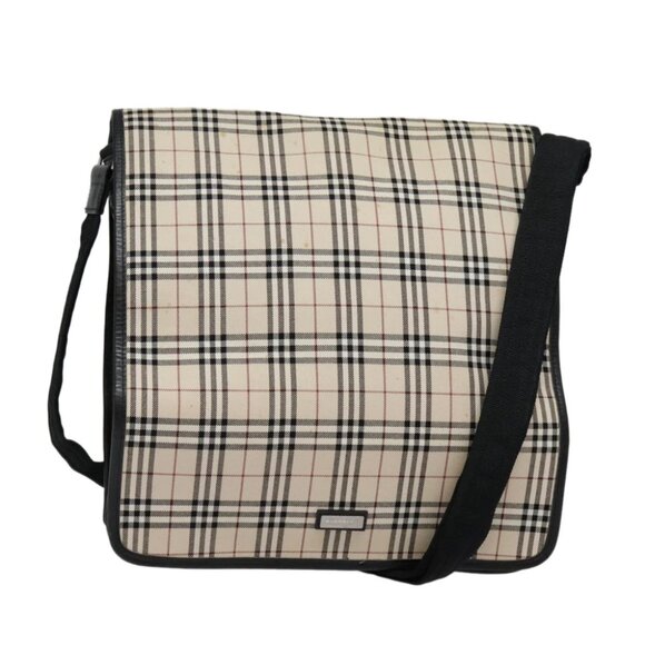 BURBERRY Nova Check Shoulder Bag Canvas Leather Beige Black Auth hk1703 - Picture 1 of 15